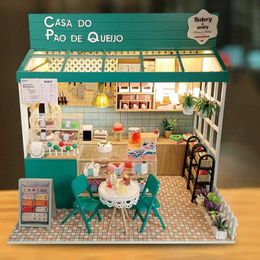 Doll House Accessories DIY Wooden Doll House Mini Furniture Set Cake Shop Model Doll House Assembly Toys Childrens Christmas Gift Home Q240522