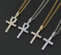 hip hop cross diamonds pendant necklaces for men women gift luxury necklace jewelry gold plated copper zircons Cuban Link chain