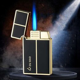 Lighters B813 Inflatable Lamp Metal Langsheng Steel Sound DC Charging Windproof Blue Flame Electronic Lamp Gift Q240522