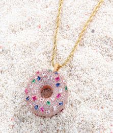 Iced Out Colourful Donuts Pendant Necklace Fashion Mens Womens Couples Hip Hop Rose Gold Necklaces Jewelry4738134