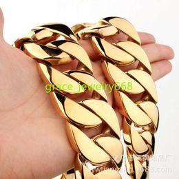 925 jóias 18K Gold Gold Alto polido Miami Colar Colar Men Punk 23mm-32mm Corrente de calcário duplo de segurança de 18 polegadas de 18 polegadas