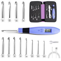 12pcs Crochet Hook Set with Counter Ergonomic Knitting Needles Kit with Led Light Row Digital Counter DIY Tool for Knitting Hook 240510