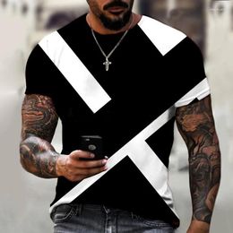 Men's T Shirts T-shirt Trendy Design Black And White Colour Art 3D Printed Oversized Round Neck Tops Loose Casual Simple Style Shirt
