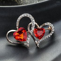 Brooches Double Love Crystal Jewellery Valentine Gift Fashion Brooch Female Clothing Accessories Pins And Rhinestone