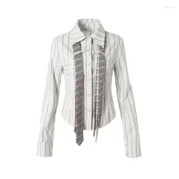 Women's Blouses Women Sexy Solid Color Slim Stripe Shirt Turn-down Collar Long Sleeve Chic Design Vintage Female Autumn