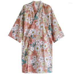 Ethnic Clothing Japanese Cotton Gauze Nightgown Ladies Spring And Autumn Thin Kimono Cardigan Lace-up Pyjamas Summer Bathrobe Home Wear