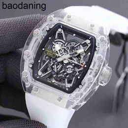 Swiss ZF Factory Crystal Transparent Glass Mens Watch Full Automatic Mechanical Hollow Out Fashion Personalised Wine Barrel Tape