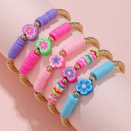 Jewellery Bangle 5 pieces/set handmade floral heart-shaped charm bead soft clay bracelet suitable for girls children friendship parties birthday Jewellery gifts WX5.21