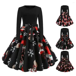 Casual Dresses Vintage Christmas Dress Stylish Women's Festive A-line Design Cartoon Santa Claus Print Flattering Mid For