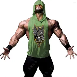 Men's Tank Tops Hooded Sleeveless T-shirt With 2D Printing Outdoor Fitness And Sports Top Fashionable Casual Breathable Vest Oversized