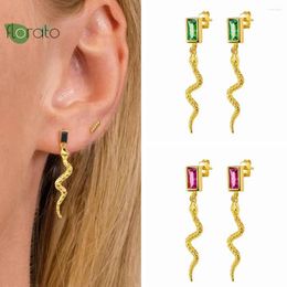 Stud Earrings 925 Sterling Silver Needle Vintage Snake Gold For Women Exquisite Zircon Party Premium Fashion Jewellery