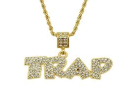 Pendant Necklaces Hip Hop Rhinestones Paved Bling Iced Out TRAP Letter Pendants Necklace For Men Rapper Jewellery Drop3564918