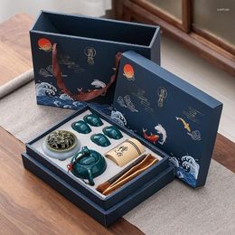Teaware Sets Kungfu Tea Set One Pot Four Cups Can Sandalwood Stove Chinese Ceramic Cup Incense Burner Gift Box Ceremony