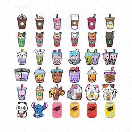 Hot Sale Fashion Simple Diy Boba Milk Tea Coffee Cup Series Lucky Shoe Charm Charms jibbitz shoe charms