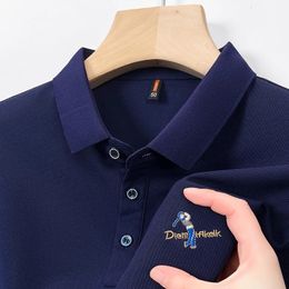 Mens 2024 Summer Exquisite Embroidered Casual Short sleeved Golf Polo Shirt High end Brand Trend Lapel Comfortable T-shirt 240523