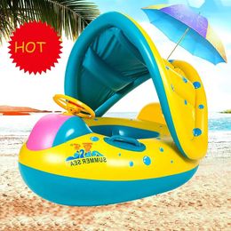 Baby Buoy Beach Accessories Pool Float Ring Inflatable Kids Trainer Infant Swimming Sunshade Swim Child Summer Circle Seat Rings 240523