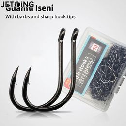 100pcsBox Fishing Hooks Iseama Circle Carp Eyed Hook Set Size 122 Ring Eye Japan Fishhooks Single Jig 240522