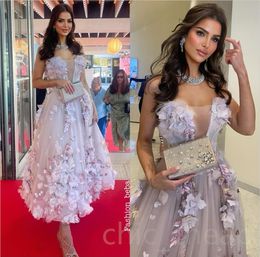 2024 Aso Ebi Florals Ivory A-line Prom Dress Ankle Length Tulle Evening Formal Party Second Reception 50th Birthday Engagement Thanksgiving Gowns Dresses ZJ58