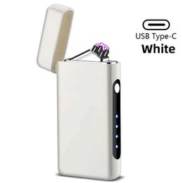 Lighters New Windproof and Flameless Double Arc Light Portable Plasma C-shaped Charging Light Outdoor Cigar Light Mens Gift Q240522