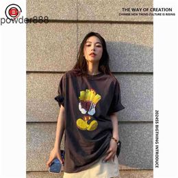 2024 Designer Fashionand French Fries Vintage Mens and Womens Cartoon Washed Old Crack Loose Short Sleeved T-shirt