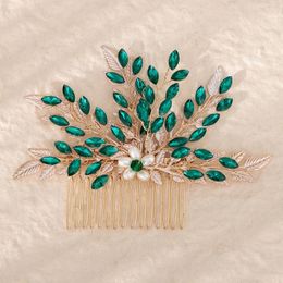 Hair Clips Green Crystal Comb Bridal Tiaras Headdress Fashion Floral Hairpin Girls 2024 Wedding Accessories Jewellery