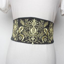 Women's runway fashion embroidery elastic satin Cummerbunds female Dress Corsets Waistband Belts decoration wide belt R1590 330E