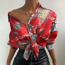 Women's Polos Elegant Floral Print Lantern Long Sleeve Blouse Shirts Women 2024 Summer Casual Skew Collar Tops Sexy Off Shoulder Blusa