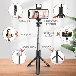 Selfie Monopods Wireless Bluetooth selfie stick remote control shutter tripod for 360 degree rotation of iPhone phone holder with fill light S2452207