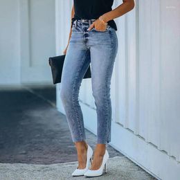 Women's Jeans Single-breasted Streetwear High Waist Women Pants Female Pencil Blue 2024 Autumn Denim Skinny Trousers