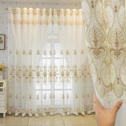 Curtain European Embroidery Double Layer Semi Blackout Curtains With Elegant Sheer Lace Valance Layered For Villa Living Room
