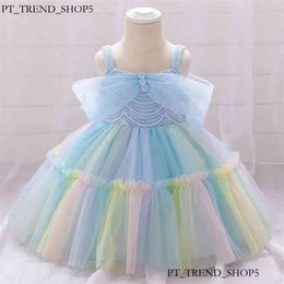 행복한 해 아기 / 유아 다채로운 무지개 메쉬 파티 드레스 210528 1CB E3F