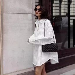 Women's Blouses Fashion Autumn Winter Women Oversized Striped Long Shirt White Sleeve Loose Fit Blouse Female