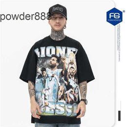Fg Mens Wear Kanyess2024 Spring/summer New Product Trendy Brand Casual Versatile Football Star Print Round Neck Short Sleeve T-shirt Loose