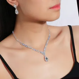 Choker Claw Chain Necklace Earring Set Water Droplet Neck Clavicle Dinner Accessory For Women