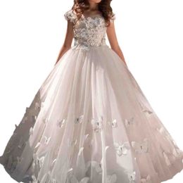 New Bohemian Lace Flower Girl' Dresses Floor Length Little Girls 'Wedding Party Dresses Bow Sash 2693