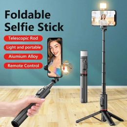Selfie Monopods Roretas new portable wireless Bluetooth phone telescopic selfie stick tripod with fill lights suitable for iPhone 14 Android S2452901