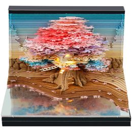 3D Desk Note Pad Creative Tree House Memo Pad LED Light Tear-Away 3D Art Note Pads Paper Carving Home Decoration Birthday Gifts 240522