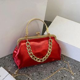 Evening Bags Chain Women's Bag Clip Leather Shoulder Luxury Designer Handbag Fashion Ladies Casual Tote Trending Shiny Fabric