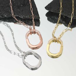 Designer's S925 sterling silver Brand lock series with diamond inlay medium and large necklaces collarbone chains womens light luxury design trend