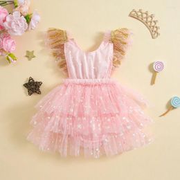 Rompers Cute Backless Summer Baby Girls Romper Dress Princess Sleeveless Scoop Neck Star Moon Print Mesh Bodysuit Born Tulle