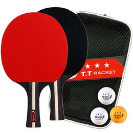 Ping Pong Racket 2 Rackets 3 Balls Table Tennis Paddles Professional Paddle with Bag for Beginners Training Game 240509