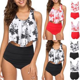 Women's Swimwear Women Swimsuit Set Plus Size Sexy Floral Printed Two Piece Beach Halter Backless Swimwears Female Swiming Tankini