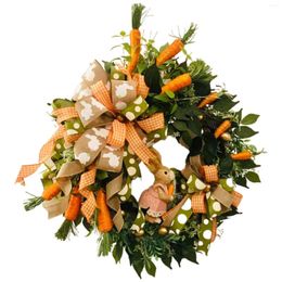 Decorative Flowers 16'' Easter Wreath Spring With Eggs Carrot Window Greenery Garland For Holiday Wedding Garden Front