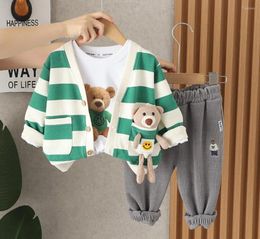 Clothing Sets Korean Children Autumn Suits 1 To 2 Years Boys Clothes Cartoon Striped Cardigan Coat T-shirts Pants Toddler Tracksuits For