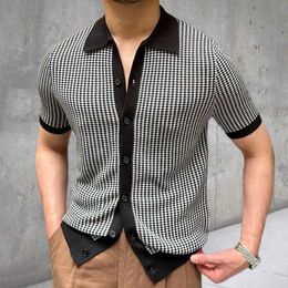 Men's T-Shirts Casual knitted mens shirt short sleeved button up lapel hunting dog stone knitted beach mens summer casual solid color top S2452406 S2452408