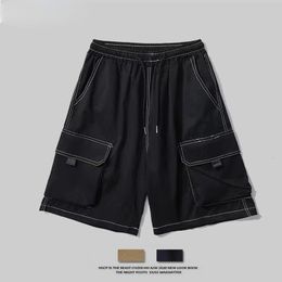 Men Military Cargo Shorts Casual Big Pocket Sports Loose Multi Pocket Shorts Fashion Khaki Patchwork Wide Leg Knee Length Shorts 240520