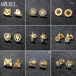 Stud Earrings Punk Geometric Game Controller Ear Studs For Women Minimalist Pineapple Cross Leaf Vintage Mandala Buddhism Jewelry