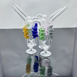 Glass Smoking Pipe Water bongs New Colour multi spiral snake glass cigarette set with base ZZ