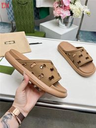 Designer Luxury Rubber G Through Slip On Platform Sandals Brown Shoes sandals Flip Flop Slide Flat Slipper With Box