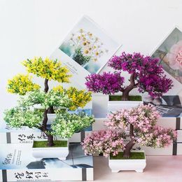 Decorative Flowers Mini Artificial Plants Bonsai Simulated Small Tree Office Table Potted Fake Flower Home Room Ornaments Garden El